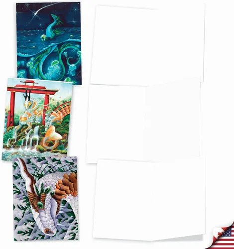 Vista 4 de The Best Card Company - 10 tarjetas de notas en blanco (4 x 5.12 pulgadas) - atractivas tarjetas de fantasía mítica, en caja de saludos surtidos