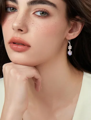 Vista 2 de Aretes de boda de plata esterlina para mujer, aretes de piedras natales colgantes con cierre de palanca para novias, regalos de joyería de graduación