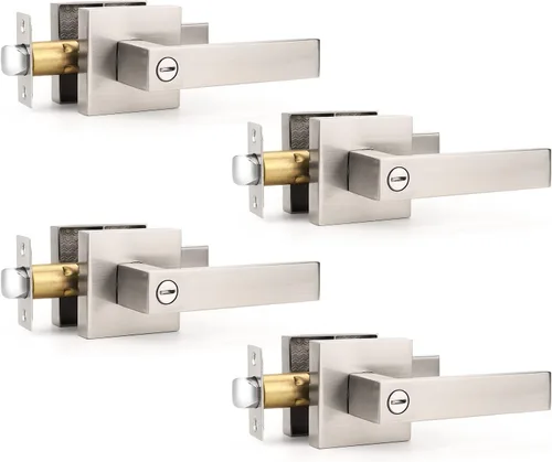 Vista 14 de Gobrico 1 paquete de manijas cuadradas de privacidad para puerta en acabado negro mate, manijas interiores sin llave, reversibles para puertas