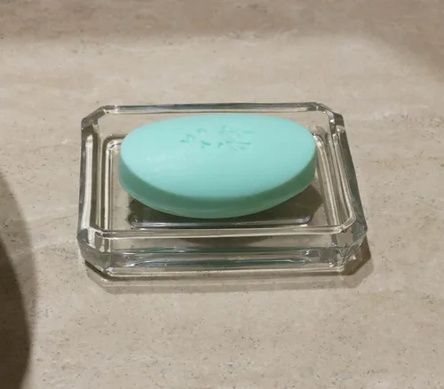 Vista 3 de Jabonera de vidrio transparente, soporte para jabón pesado para baño, fregadero y cocina