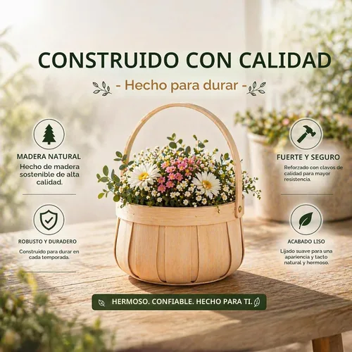 Vista 4 de Pequeña cesta redonda para astillas de madera con asa, almacenamiento decorativo natural