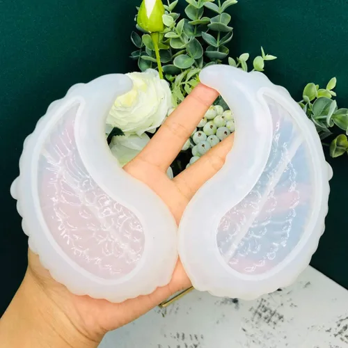 Vista 5 de iSuperb 2 moldes de resina para bandejas de alas, moldes de silicona con plumas de ángel, soporte para platos de almacenamiento de joyas, moldes
