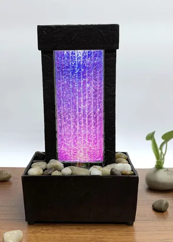 Vista 6 de Nature's Mark Fuente de Agua de Mesa con Espectáculo de Luces de Cristal Agrietado de 10" de Altura con Rocas Naturales de Río y Luces LED que Con