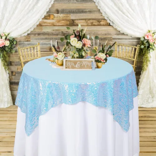 Vista 13 de ShinyBeauty Mantel Cuadrado Pequeño de 36 x 36 Pulgadas Mantel de Lentejuelas Azul Bebé Cubierta de Mesa con Purpurina Superposición Cuadrada