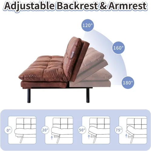 Vista 3 de MUUEGM Sofá cama futón marrón de cuero de espuma viscoelástica moderna sofá de oficina cama convertible sofá biplaza sofá para espacios pequeños