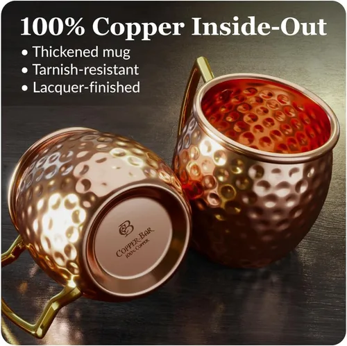 Vista 3 de COPPER-BAR Tazas de cobre Moscow Mule – Juego de 4 tazas de regalo únicas hechas a mano, martilladas por artesanos, tazas de cobre sólido 100% puro