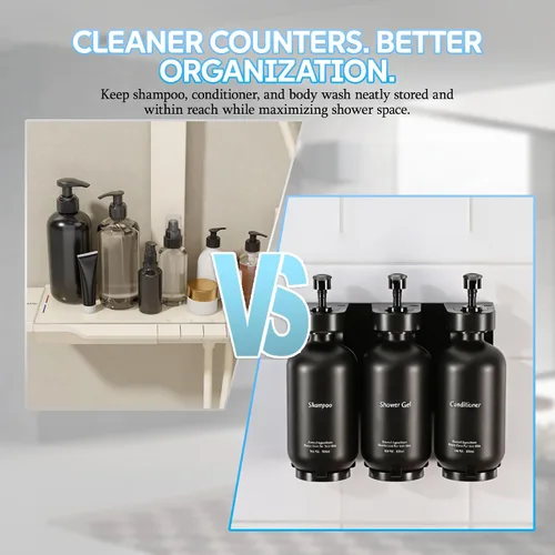 Vista 3 de Dispensador de champú y acondicionador, juego de 3 botellas montado