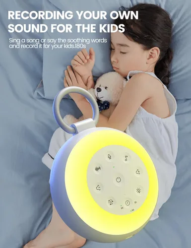 Vista 3 de Vaydeer SA18 - Máquina de ruido blanco con grabación, máquina de sonido portátil y altavoz Bluetooth para bebés adultos, 24 sonidos relajantes, luz