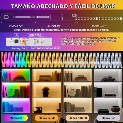 Vista 2 de Tira de luces LED RGBWW+IC de 50 pies con control remoto y aplicación