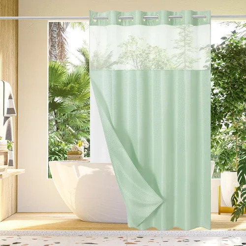 Vista 27 de Gibelle: cortina de ducha pequeña para baño de 36x74, cortina de ducha de punto gofre con juego de forro de tela a presión, no necesita ganchos