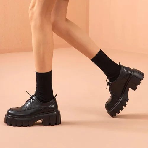 Vista 5 de Beau Today - Zapatos Oxford gruesos para mujer con cordones de cuero perforado