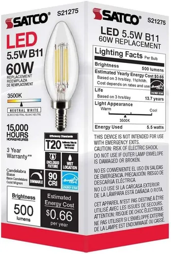 Vista 8 de Satco 6Pk 5.5w B11 LED 3500K Candelabro Base regulable - 60W equiv