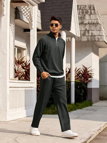 Vista 5 de COOFANDY Conjunto deportivo de 2 piezas con capucha y bolsillo para hombre
