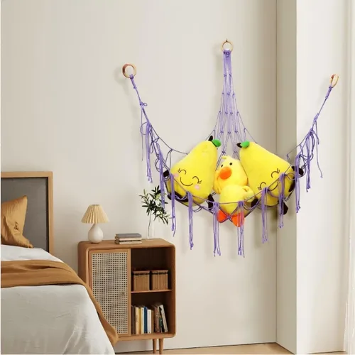 Vista 3 de Hamaca de almacenamiento de animales de peluche o organizador colgante de esquina, red de almacenamiento de juguetes grande para decoración de Blanco