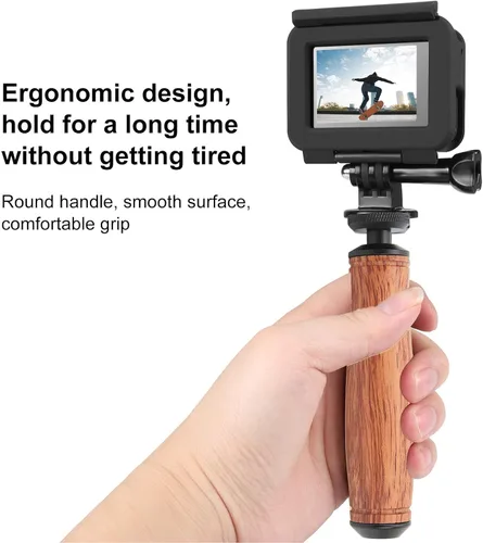 Vista 3 de Mango de madera para cámara, agujero universal de tornillos de 1/4 pulgadas, diseño de madera de pera, para cámara, lámpara de video LED, teléfono