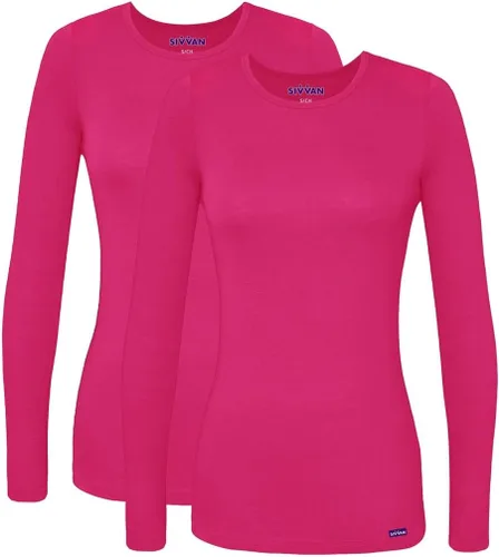 Vista 25 de Sivvan Scrubs for Women - Long Sleeve Comfort Underscrub Tee 2-Pack Negro