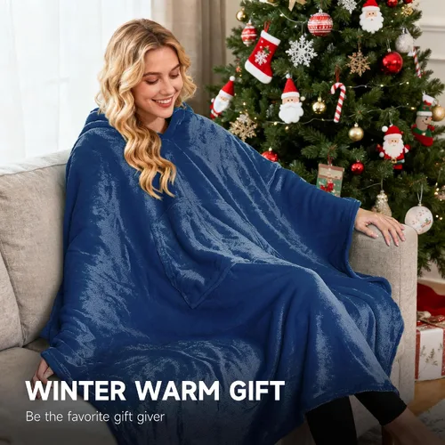 Vista 3 de Catalonia Poncho con capucha de manta para vestir para mujeres y hombres adultos, manta de vellón con capucha Cálido, suave, acogedor