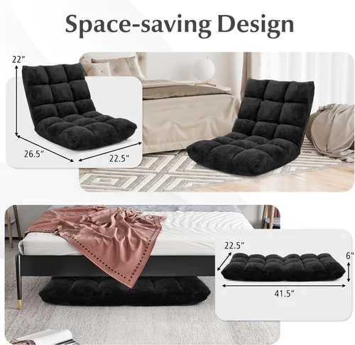 Vista 5 de Sofá de suelo de 14 posiciones, sofá plegable para juegos, cojines cómodos y marco de acero de estudio, cama ajustable en ángulo, sofá reclinable