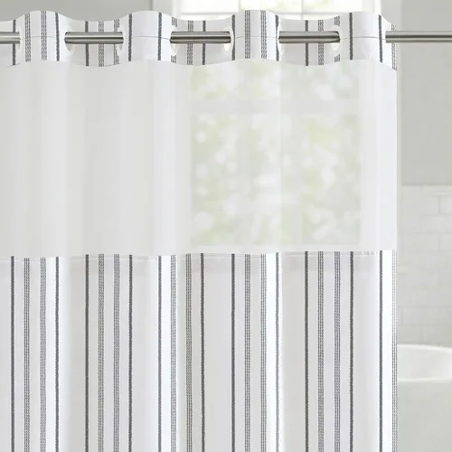 Vista 23 de Americanflat 71x74 Cortina de Ducha Sólida Negra - Cortina de Ducha Larga Resistente al Agua con Ojales de Metal Duraderos y 12 Ganchos - 100%
