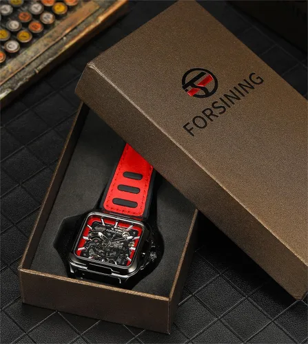 Vista 12 de FORSINING Reloj de pulsera con diseño de esqueleto impermeable para hombre, automático, steampunk, correa de silicona, luminoso cuadrado