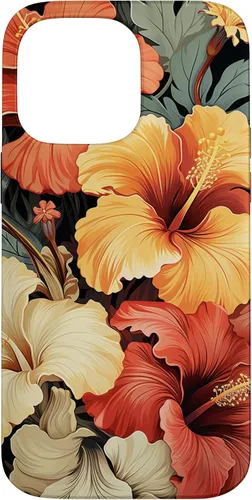 Vista 21 de Hawaiian Tropical Design Yellow Red Hibiscus Plumeria Case for iPhone 17