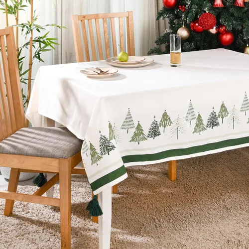 Vista 10 de Folkulture Mantel de Navidad rectangular de 60 x 72 pulgadas para decoración navideña del hogar, tela de algodón estilo granja, mantel rectangular