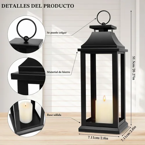 Vista 2 de Portavelas moderno de estilo rústico negro – Linterna decorativa de 18