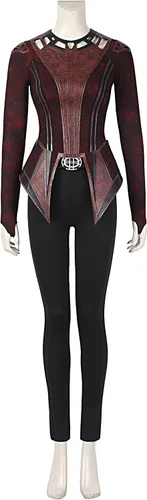 Vista 4 de LILLIWEEN Disfraz de Wanda Maximoff conjunto completo de disfraz de escarlata capa roja para Halloween cosplay
