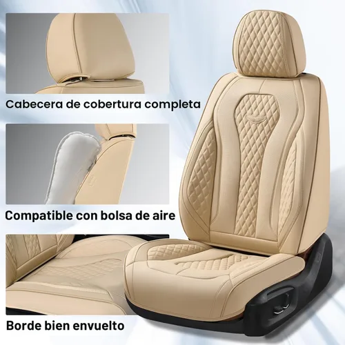 Vista 3 de Coverado Fundas de asiento de automóvil, fundas de asiento delantero, funda de asiento de coche beige, fundas impermeables para asiento