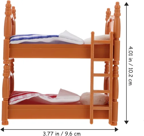 Vista 2 de Cama de casa de muñecas en miniatura, litera de madera para muñecas, casa de muñecas de simulación, accesorios de litera en miniatura, juego
