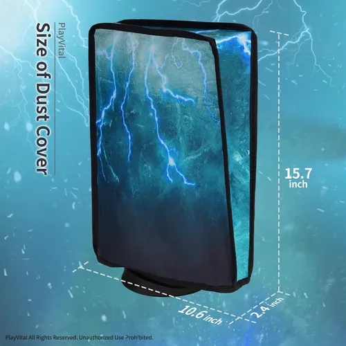 Vista 6 de PlayVital Dust Cover for PS5, Waterproof Console Cover, Soft Nylon, Compatible with Digital & Disc Edition - Green Storm Thunder
