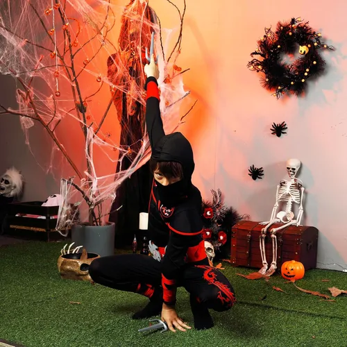 Vista 6 de Disfraz de ninja para Halloween, disfraz muscular para niños con accesorios de espuma para niños