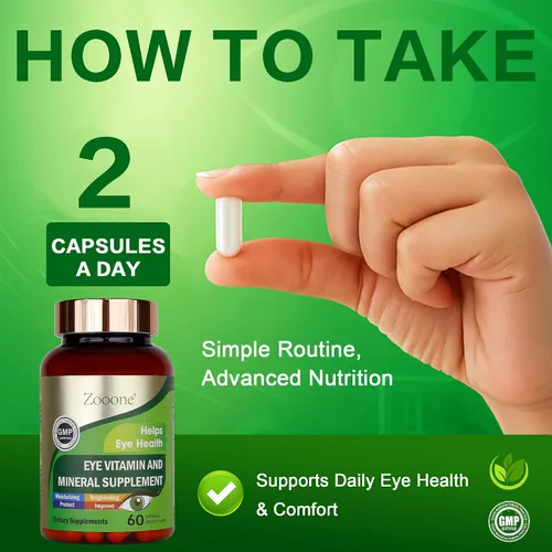 Vista 5 de zooone - Suplemento nutricional de 60 vitaminas para ojos de luteína para salud macular y soporte para ojos secos, contiene luteína, zinc, vitaminas