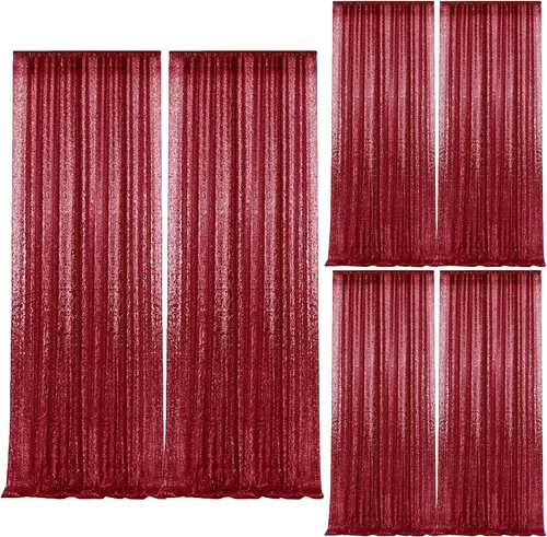 Vista 44 de 2 paneles de cortinas de fondo de lentejuelas verdes de 8 pies, cortinas de fondo de fotografía con purpurina para decoración de Navidad, boda