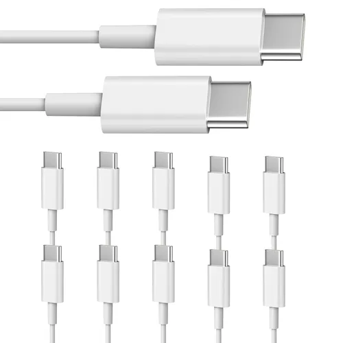 Vista 10 de Cable USB C a USB C, paquete de 10 unidades, cable de carga rápida tipo C Blanco