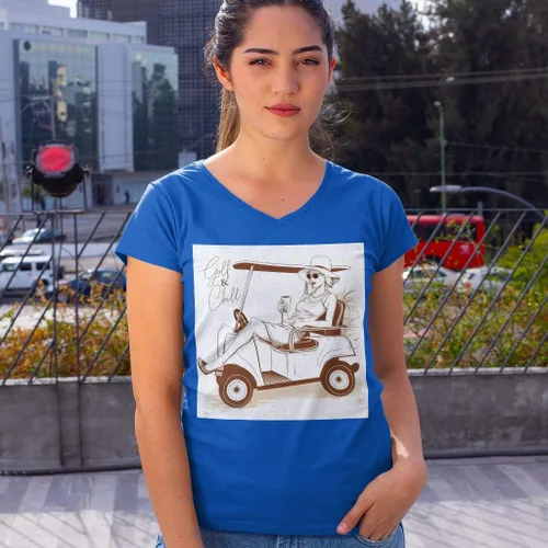 Vista 6 de Cool Golf - Camiseta con cuello en V para mujer, camiseta de moda, Blanco