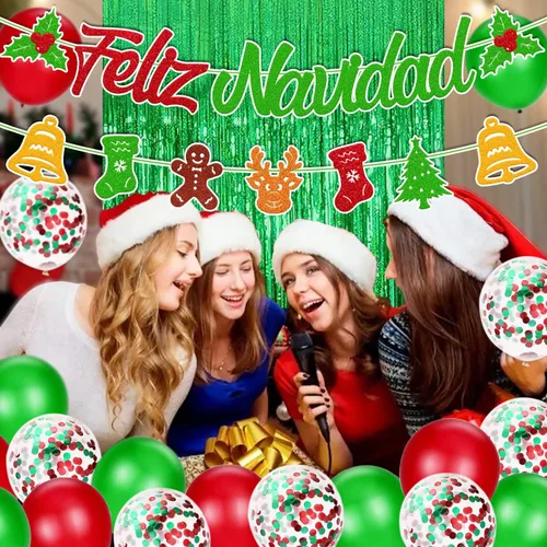 Vista 5 de 25 piezas de decoraciones de fiesta de Feliz Navidad, pancarta española de Feliz Navidad, guirnalda de acebo para festival de invierno, vacaciones