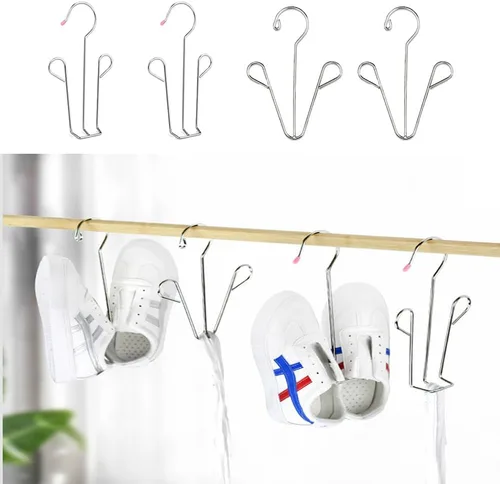 Vista 4 de Paquete de 4 ganchos para zapatos de secado de zapatos de acero inoxidable, organizador de almacenamiento para colgar zapatos húmedos y fangosos