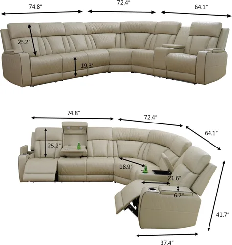 Vista 2 de FUOROLA Sofá modular de gran tamaño, sofá modular de cuero con reclinable, sofás seccionales para sala de estar, sofá reclinable de piel sintética