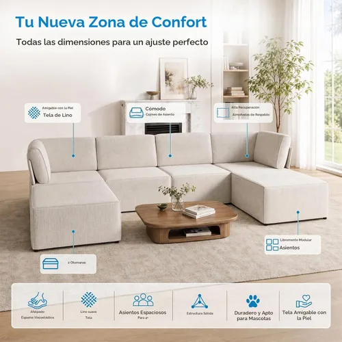 Vista 4 de Mjkone Sofá modular modular de 116 pulgadas para apartamentos y espacios pequeños, moderno sofá de 6 asientos profundos con espuma viscoelástica