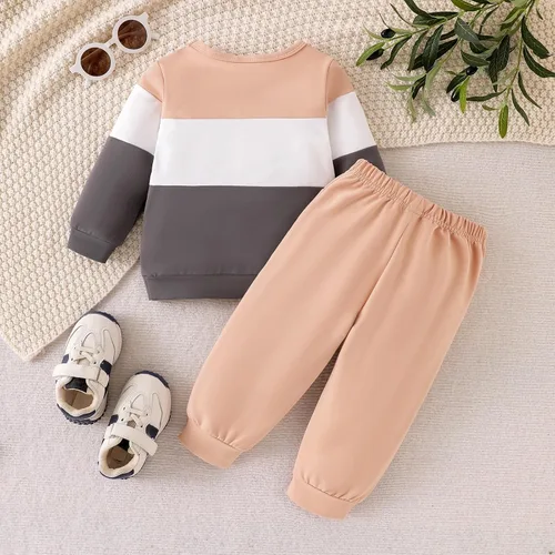Vista 39 de Ropa de otoño e invierno para bebé, trajes de niño pequeño, sudadera de manga larga, sudadera de retazos y pantalones, 2 piezas, 12 meses a 5 años