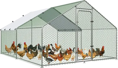 Vista 9 de Gallinero grande de metal con cubierta impermeable, para exteriores, patio trasero, granja, anti-UV, jaula en forma de espuela para aves, patos