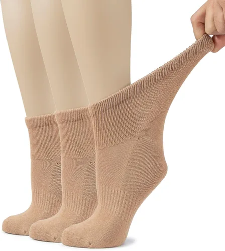 Vista 18 de Hugh Ugoli Calcetines tobilleros de algodón para mujer para diabéticos, anchos, sueltos, elásticos, puntera sin costuras, semiacolchado superior sin