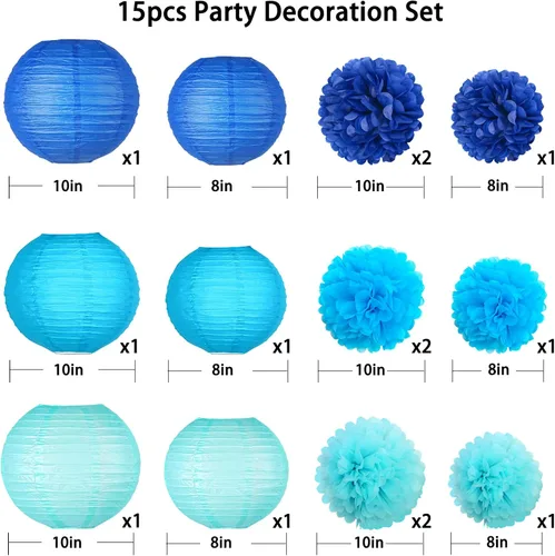 Vista 2 de KAXIXI 15 piezas de decoración de fiesta azul marino, pompones de papel de seda fáciles de montar y bolas de panal para graduación 2026, baby