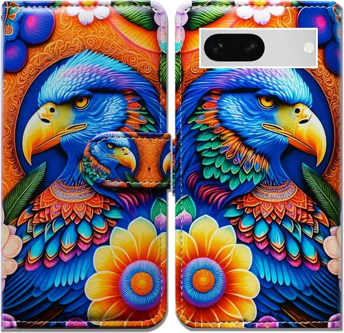 Vista 12 de Bcov Funda para Pixel 7a, diseño de pájaro negro de cuero verde con tapa para teléfono con ranura para tarjetas, soporte para Google Pixel 7a