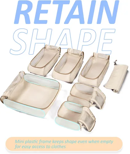 Vista 3 de BAGSMART - Juego de 7 cubos de embalaje para maletas esenciales de viaje, juego de bolsas organizadoras ligeras con bolsa de zapatos, cubos de viaje
