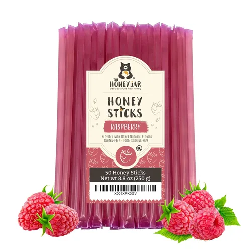 Vista 30 de The Honey Jar Palitos de miel con sabor a mora, pajitas de miel pura para el té, café o un placer saludable, una cucharadita de miel saborizada por