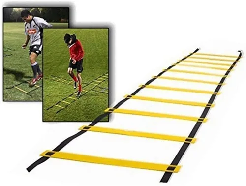 Vista 2 de Escalera de agilidad Juego de entrenamiento de velocidad: 8 peldaños 4 M Equipo de entrenamiento de fútbol para niños con 12 conos, bolsa