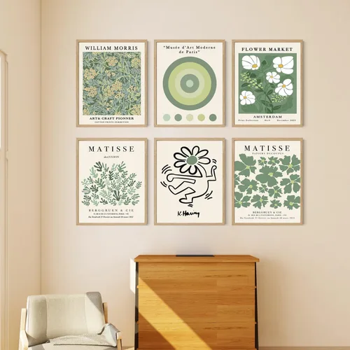 Vista 6 de Iknostine Juego de 6 impresiones artísticas de pared de artistas famosos Matisse abstractas de color verde, póster estético en lienzo con diseño