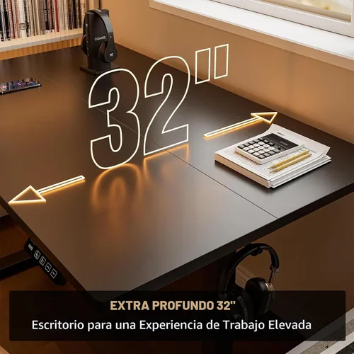 Vista 4 de Grandder Escritorio eléctrico grande de pie de 47 x 32 pulgadas, escritorio de computadora de altura ajustable con 2 ajustes preestablecidos de Negro